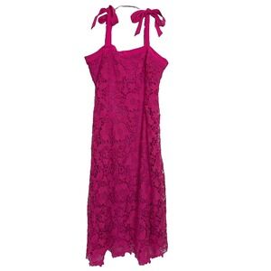 Julia Jordan Women Tie‎ Strap Lace Midi Dress Fuchsia Size 16 Pink Bow Romantic